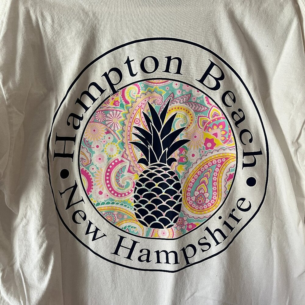 White Hampton Beach New Hampshire Pineapple Long Sleeve T-Shirt (Size L)